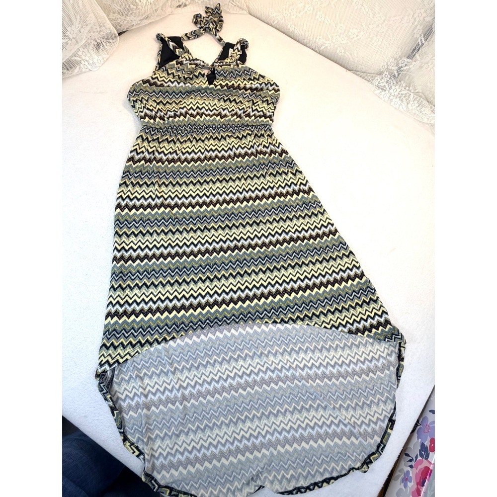 Emma & Michele High Low Dress Women MP Yellow Chevron Bohemian